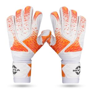 Nivia Finger Saver Goalkeeper Gloves for Men & Women, Latex Palm with Durable Embossed PVC Backhand, Orange/White (Large)